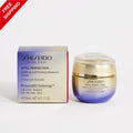 Shiseido Vital Perfection Uplifting and Firming Advanced Cream 50mL jar next to its original packaging box, displayed on a clean white background with a red 'FREE SHIPPING' banner in the top-left corner.