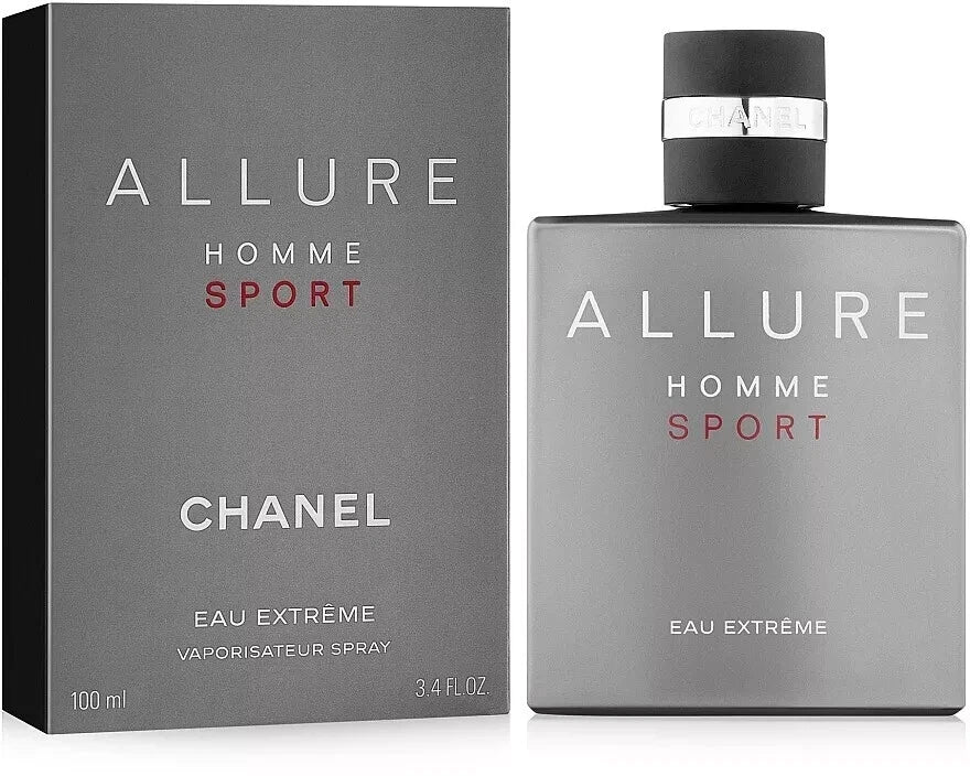Chanel Allure Homme Sport Eau Extreme perfume bottle and packaging on a white background