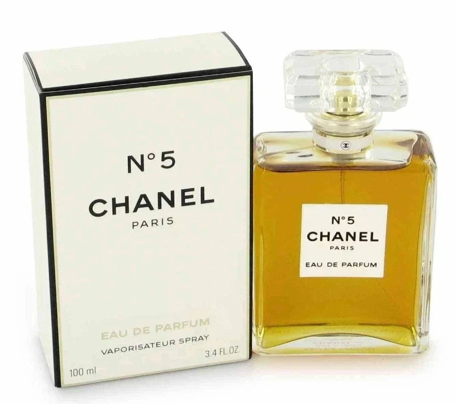 Chanel No. 5 Eau de Parfum bottle with its signature cream-colored box, shown on a clean white background.
