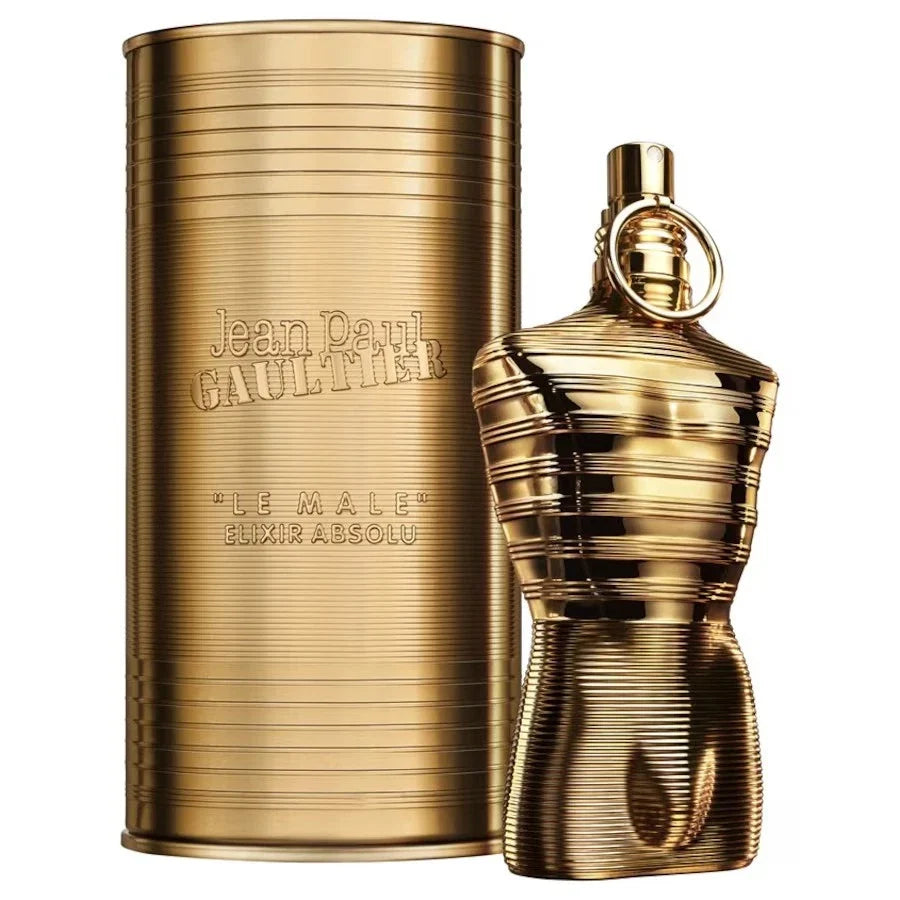 Gold perfume bottle and packaging with 'Jean Paul Gaultier' branding on a white background